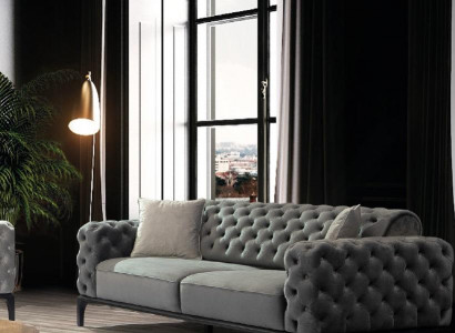 3-seater sofa three-seater sofas fabric gray living room Chesterfield new